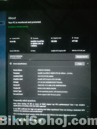 Hp elitebook 840 g5 i7 32 gb ram 512 ssd